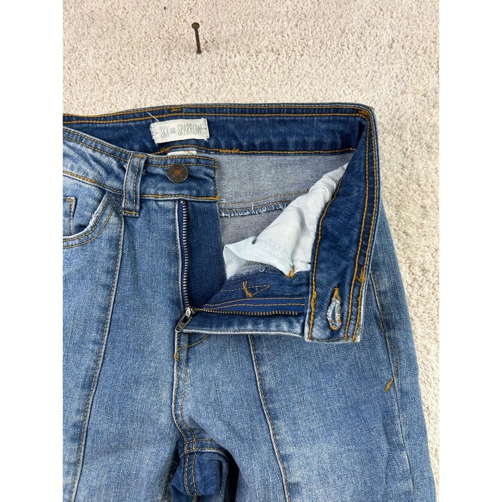 Sky and Sparrow Jeans Womens 1 Blue High Rise Straight Leg Raw Hem Vintage Style - Picture 7 of 12